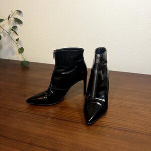 All Saints front zip pointed toe heeled leather boots Sz 40
